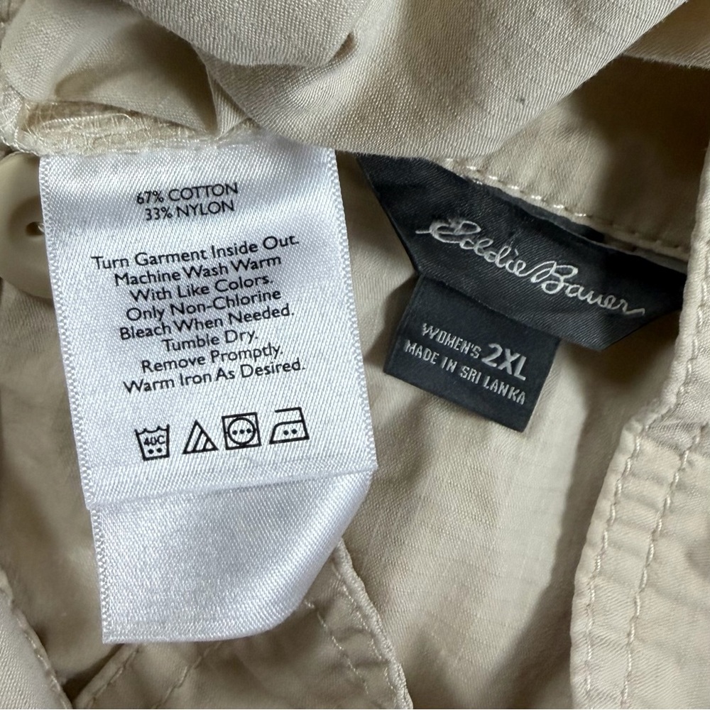 EDDIE BAUER Rip Stop Tan Khaki Utility Safari Cargo Pocket Jacket Shacket 2X - Picture 7 of 7